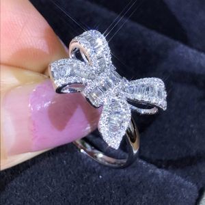 Sterling Silver Baguette Simulated Diamond Bow Ring